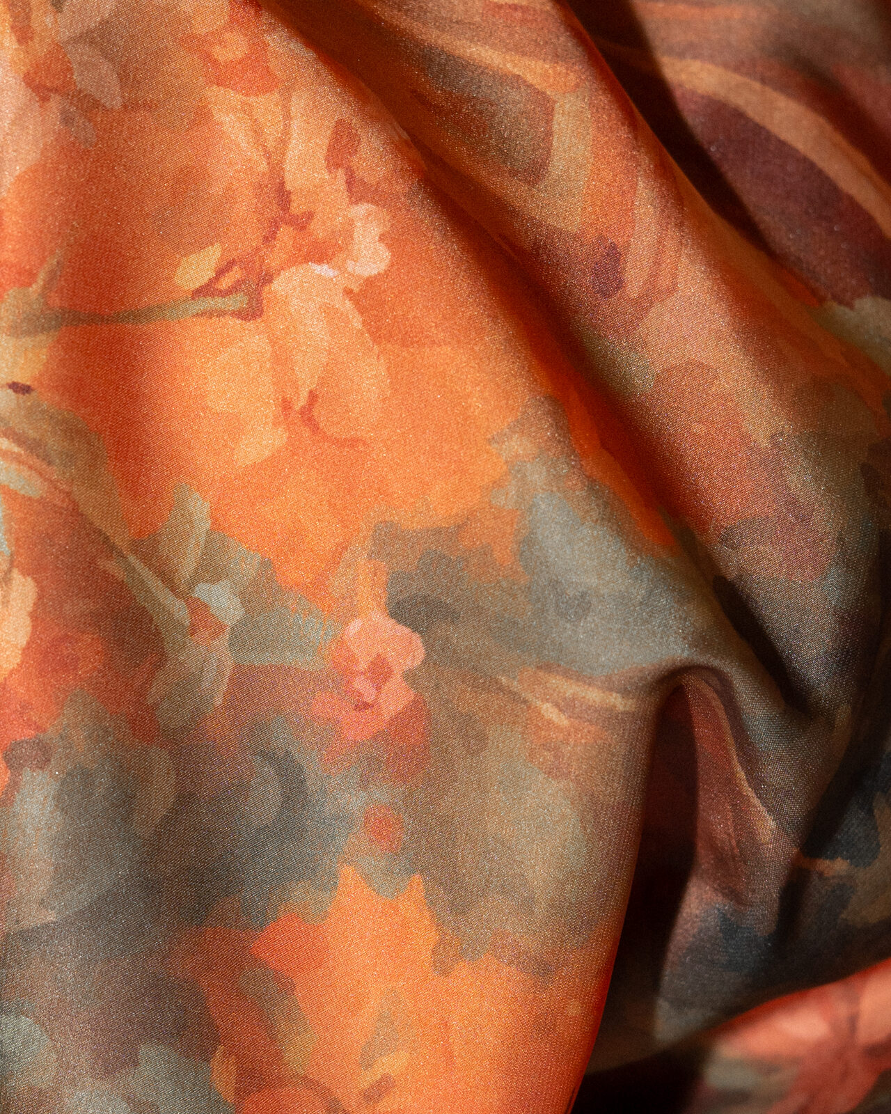 Close-up of draped floral silk fabric